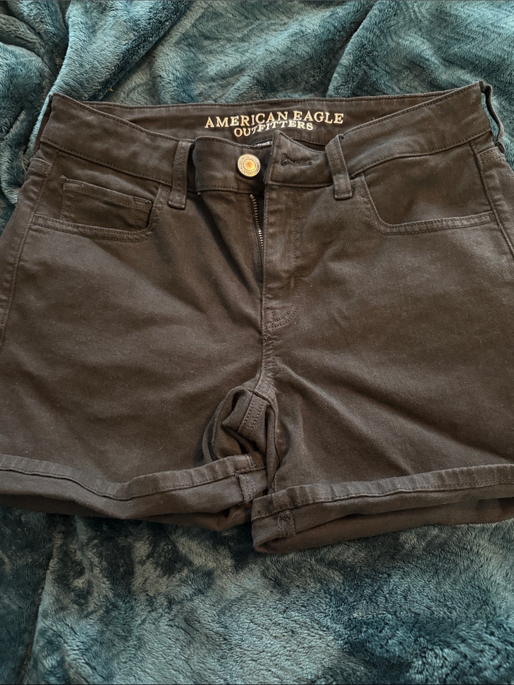 American Eagle Outfitters Black Rolled-Cuff Denim Shorts